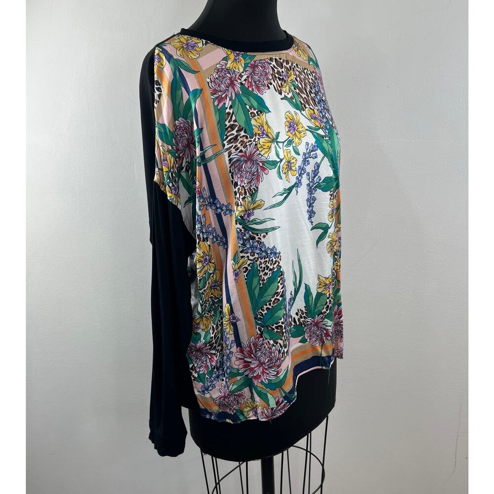 HALE BOB Black Multi Top Floral Round Neck Drop Shoulder Pullover Size Large L - Picture 3 of 8